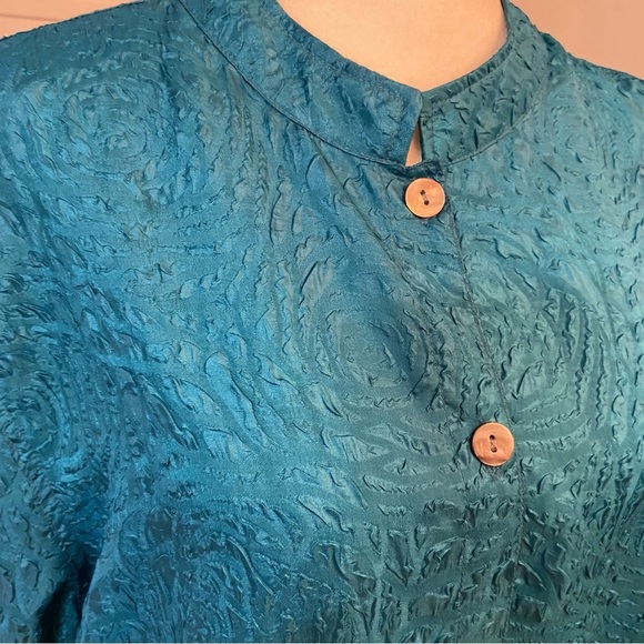 CHICO'S ADDITIONS CRINKLE TOP Size XL Peacock Blue Shimmer Shacket Lightweight - Picture 2 of 12